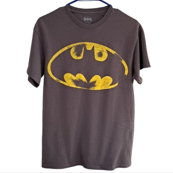 Vintage Batman Tee Size Medium Gray with Yellow Logo Unisex - Picture 1 of 4